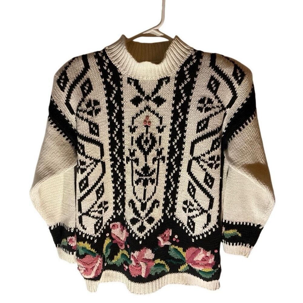 Rebecca Stone Vintage 80’s Knit Floral Sweater, Medium